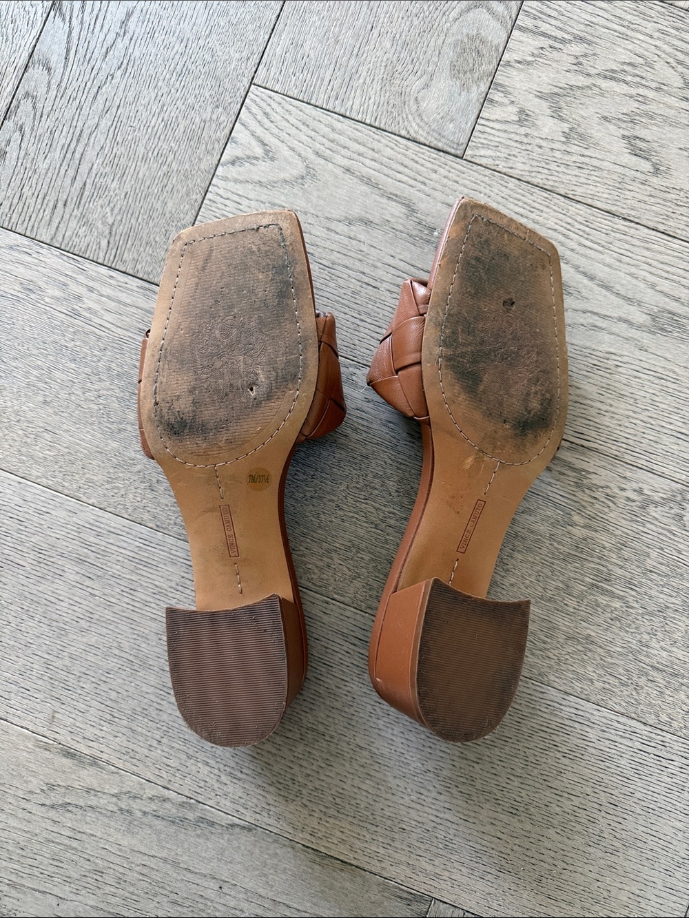 Vince Camuto Tan Woven Leather Slide Sandals 7.5 - Picture 3 of 4
